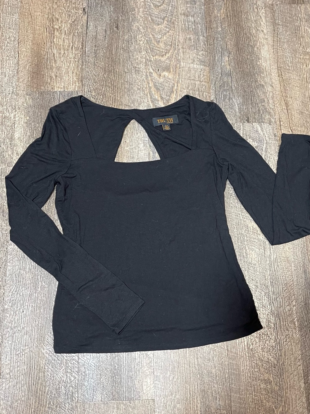Truth Black Long Sleeve Top with Front Triangle Cutout